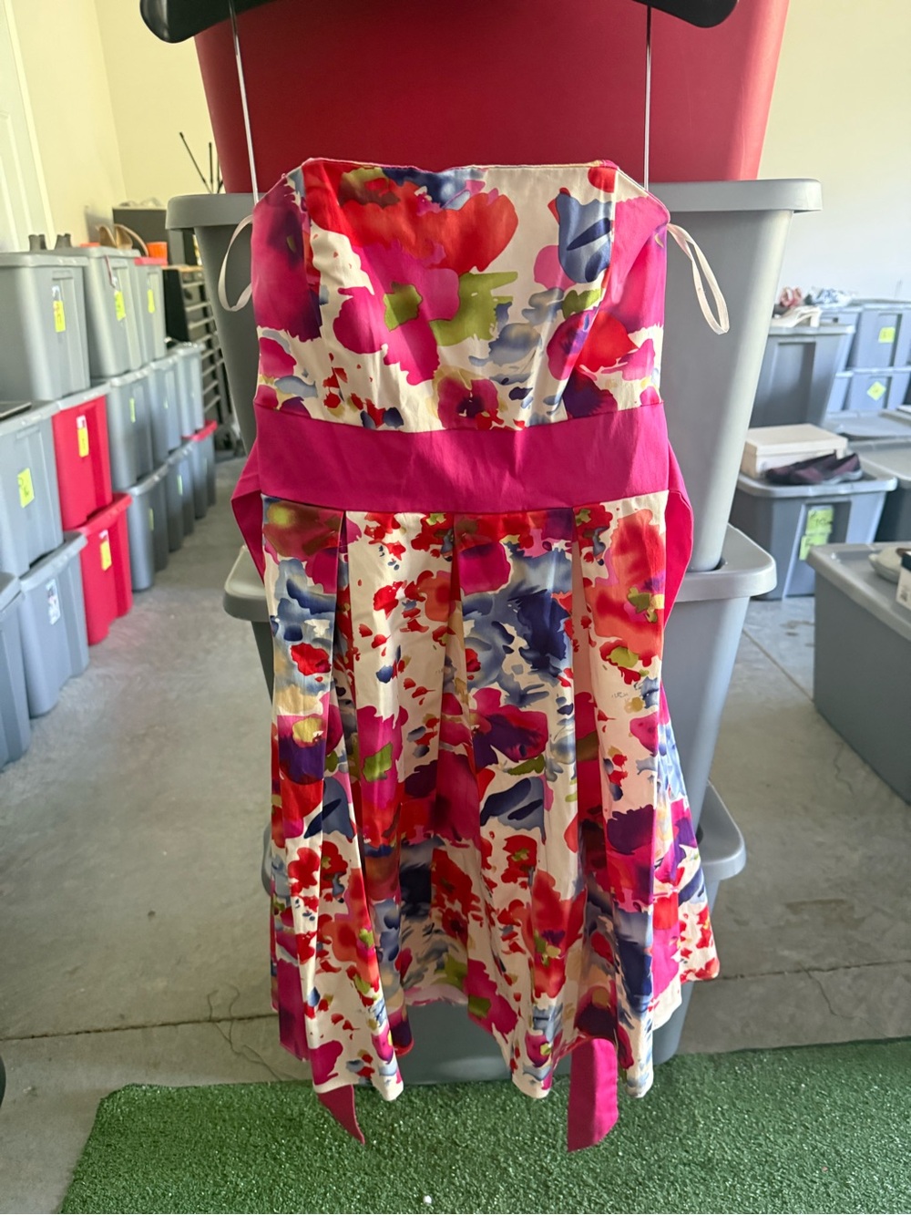 Floral Strapless Fit-and-Flare Dress in Fuchsia and Multicolor p36